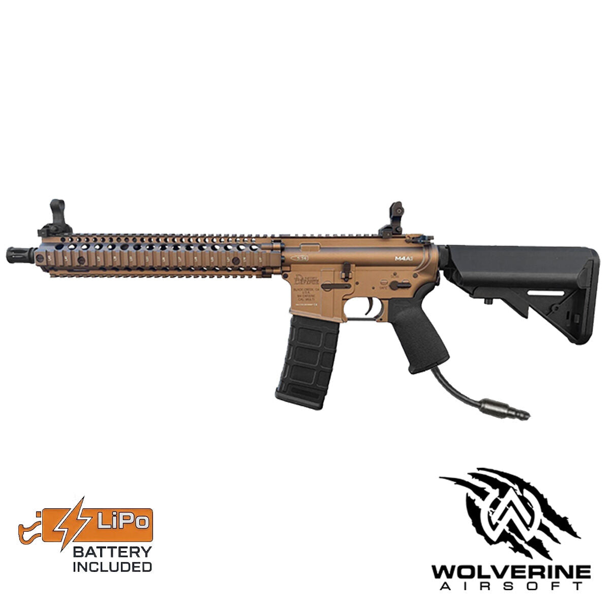 EMG x Daniel Defense DDM4 (by Cyma - DE/Tan - CM105DDL-DE) with Pre-Installed Wolverine INFERNO Gen 2 Engine, Spartan Board & FCU Battery