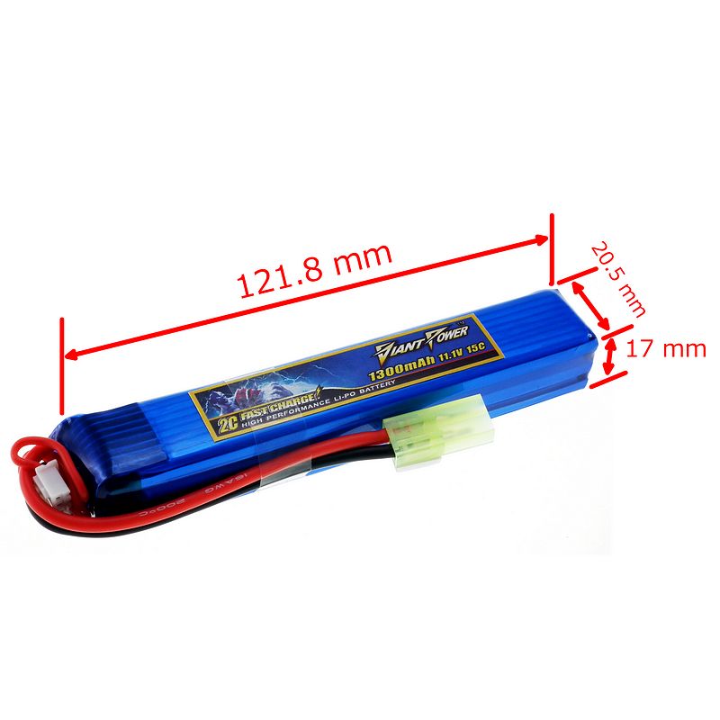 Giant Power – 11.1V 1300mAh 25C/30C LiPo Airsoft Battery Deans – (Mini-Tamiya)