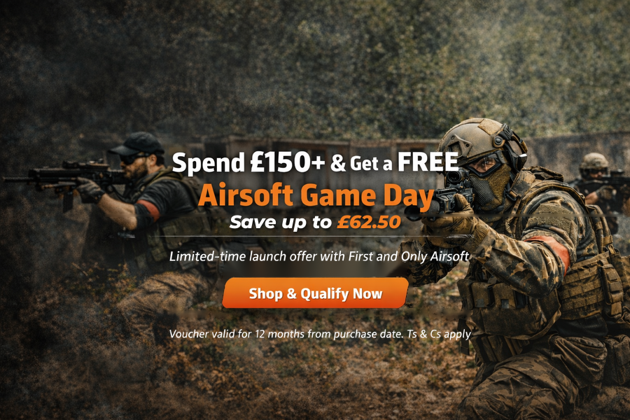 Spend £150+ & get a FREE Airsoft Game Day - save up to £62.50